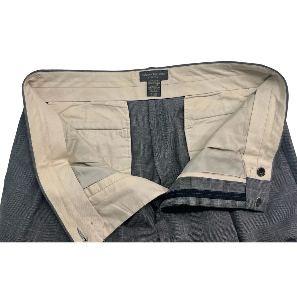 vtg Banana Republic 35x31 Gray Glen Plaid Wool Pants Trousers Pleated High Waist